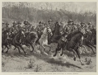 Our Colonial Defences, a Company of the Mounted Rifles Manoeuvring in Victoria, Australia